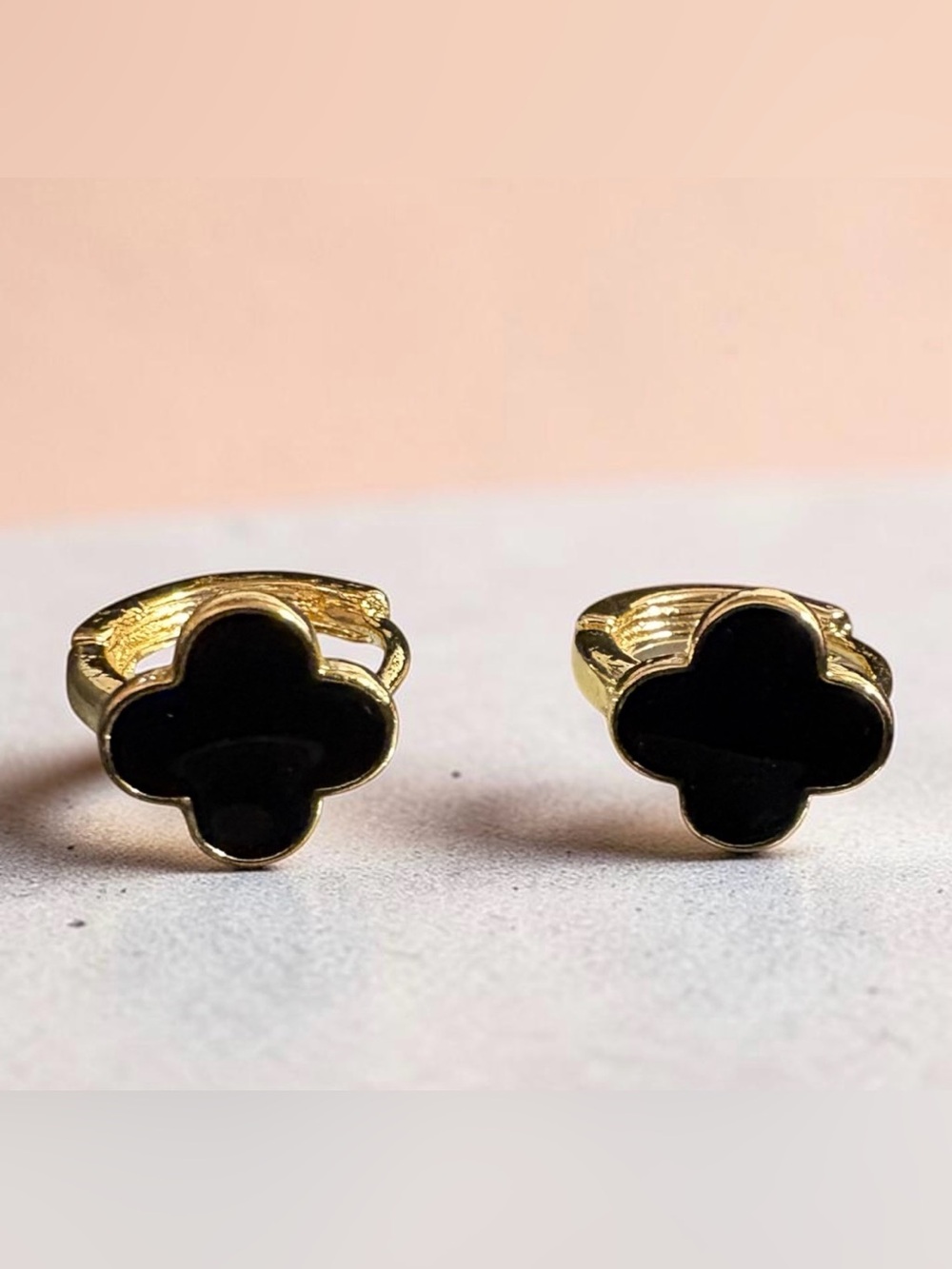 Black Gold-Tone Clover huggy Earrings